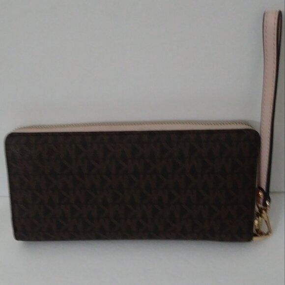 Michal Kors Jet Set Travel Large Logo Brown Continental Wristlet - Picture 8 of 13